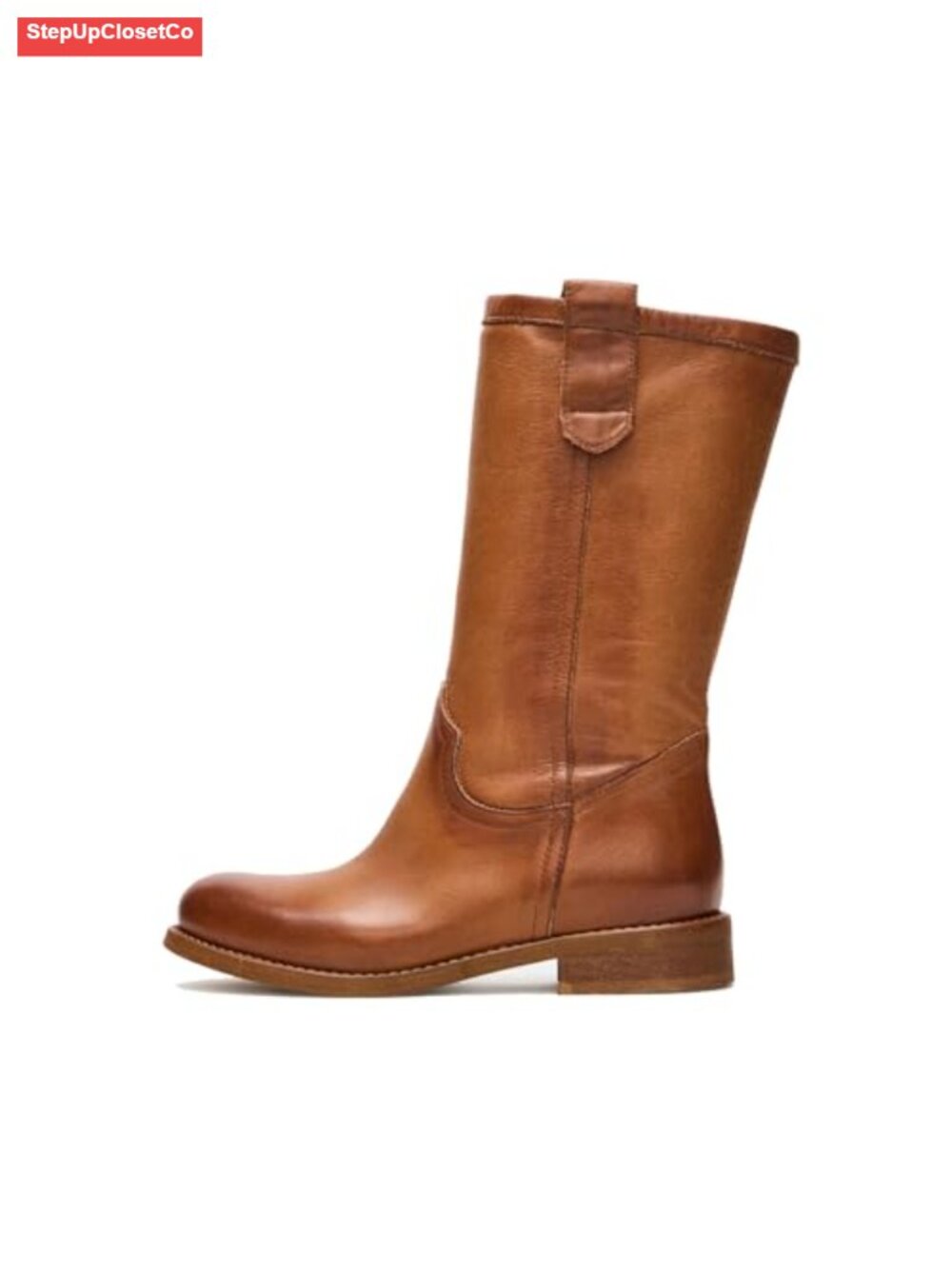 Women's Mid-Calf Chunky Block Heel Pull-On Boots Round Toe Low Heel